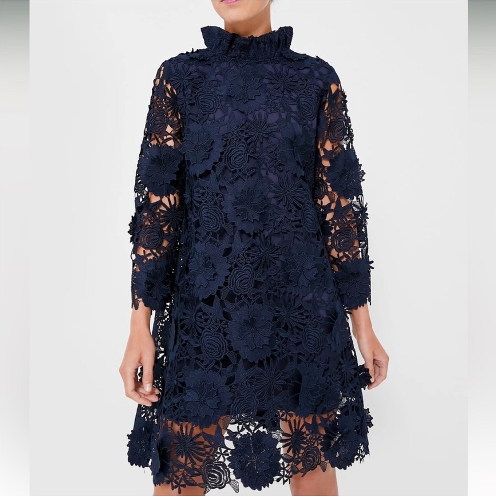 Tuckernuck Navy Floral Lace Mini Dress with Back Bow - Picture 5 of 14